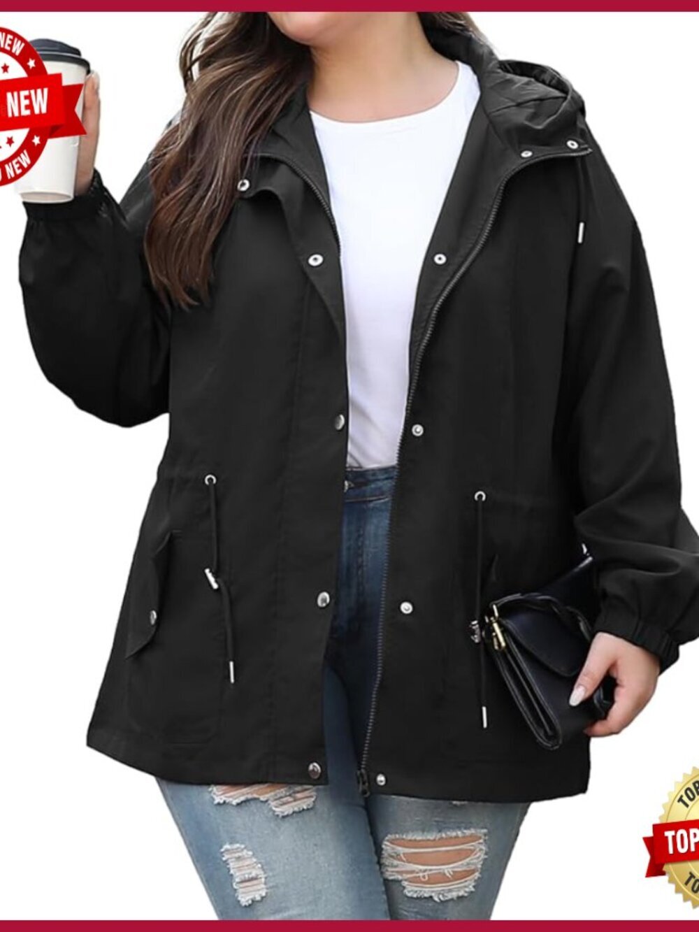 Plus Size Rain Jacket Waterproof Windbreaker Lightweight Hooded Outdoor